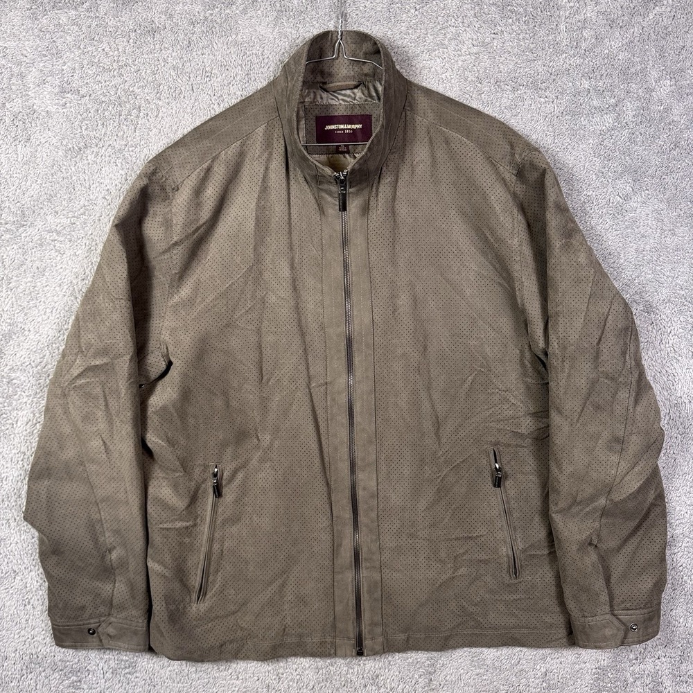 Johnston &‎ Murphy Suede Jacket Mens XL Full Zip Vented Bomber Harrington Brown